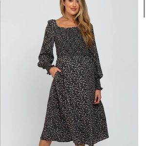 PinkBlush Black Floral Midi Maternity Dress Medium
